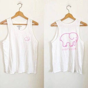 Ivory Ella White and pink elephant Boyfriend Fit Tank Top